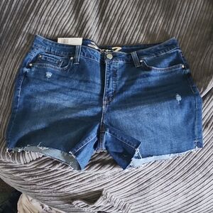 Seven7 Blue Denim Frayed Hem Jean Shorts